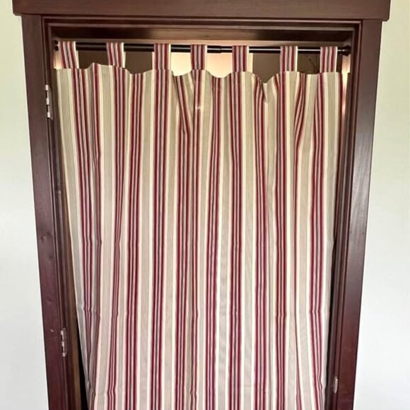 2 Custom 50W x 83L Red/White Striped UNLINED Light Filtering Tab Top Curtains - Picture 1 of 2